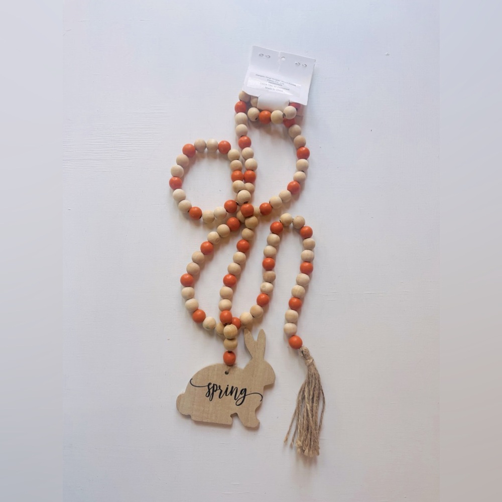 NEW NORDSTROM SPRING Easter Bunny Wooden Bead Garland 5 Ft Tassel Orange 🐰
